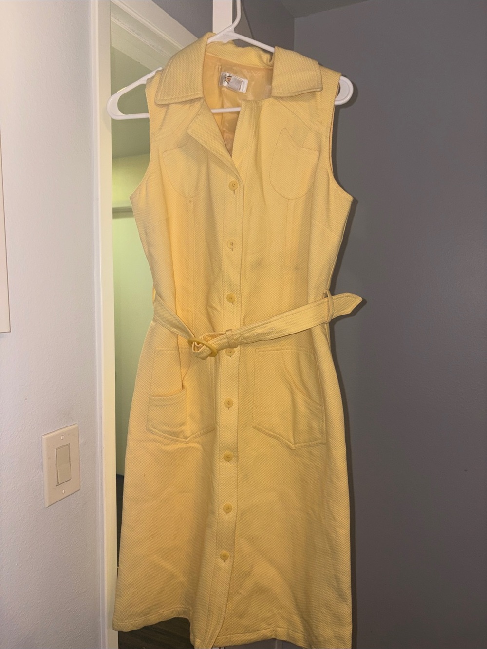 Talbots Sunlit Yellow Sleeveless Midi Shirt Dress with Belt